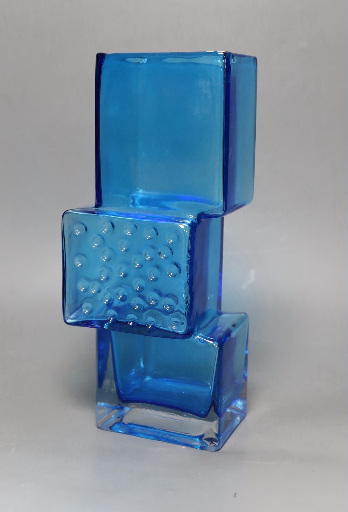 A large Whitefriars-style blue Drunken Bricklayer vase, 34cm tall